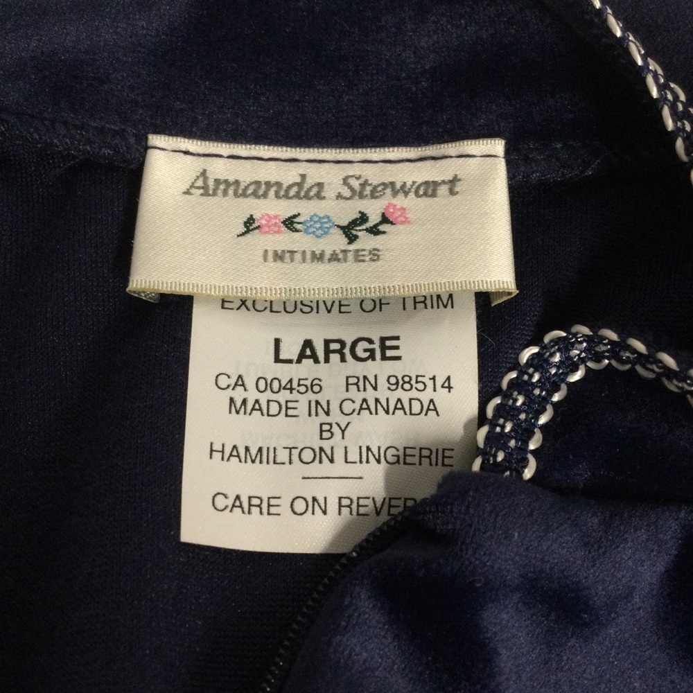 Amanda Stewart Intimates Navy Blue Embroidered Velour 1/2 Zip Long Robe SzL - Picture 11 of 16